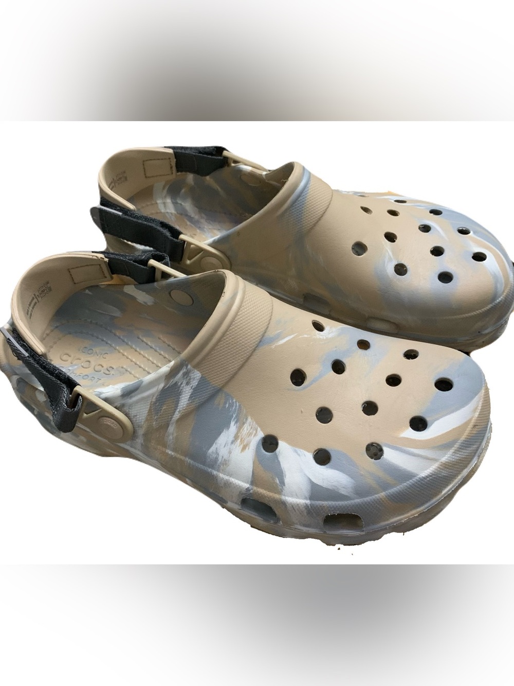 CROCS ~ Classic All-Terrain Marbled Clogs in the Chai/Multi colorway